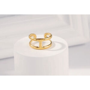 NEW Unisex H Bar‎ Ring, Gold-Plated .925 Band, Adjustable 10.5mm
